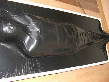 Made To Cum In A Vacuum Bed - Made to cum in a vacuum bed. My slave is tied and blind folded, he has no idea what is to follow next, he expects to have a jolly good cum session but I have other ideas in mind. He is placed inside my home made vacuum bed and it`s just as cruel as the real thing. There is only one catch; there are no breathing holes in mines and if he can survive a 5 minute session in it, he is allowed to cum and the question is will he. I am sneaky, he is tied down tightly so he can`t rip open my plastic.